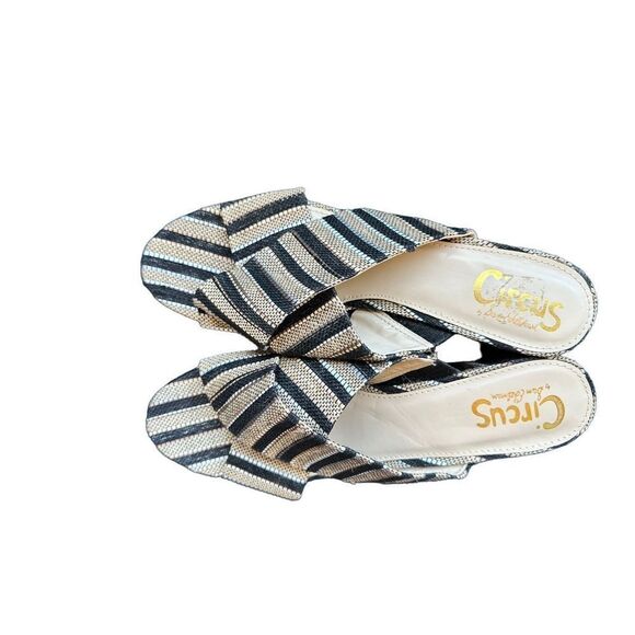 Sam Edelman Black and Tan Rattan Weave Slide Sandals - Picture 3 of 11